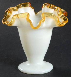 Fenton Gold Crest Double Crimped Vase   Gold Tint Edge,Milk Glass Body