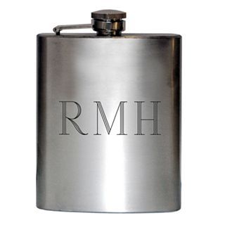 Satin Stainless Steel Engravable Flask, Silver, Mens