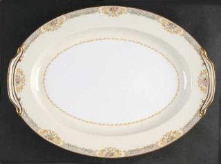 Noritake N12 16 Oval Serving Platter, Fine China Dinnerware   Blue & Tan Border