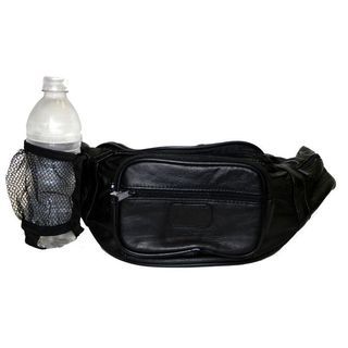 Hollywood Tag Black Leather Fanny Pack With Bottle Holder