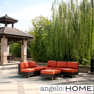 Angelohome Napa Springs Tulip Red 5 Piece Sectional Indoor/outdoor Resin Wicker (Tulip RedMaterials Aluminum, resin wicker, polyesterFinish Dark brownCushions includedWeather resistantDimensions Loveseat 34.5 inches high x 55.5 inches wide x 32 inche