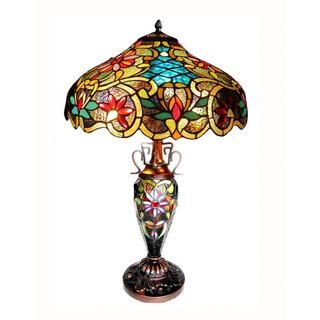 3 light Dark Antique Bronze Tiffany style Victorian Double lit Table Lamp