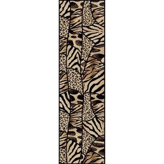 Virginia Animal Print Black/ Beige Olefin Rug (22 X 77) (BlackPattern animalMeasures 0.35 inch thickPrimary materials Synthetic Fiber, Olefin Heat setLatex NoPile height 0.35 inchStyle NoveltyPrimary color BlackSecondary colors Beige, ivoryPattern
