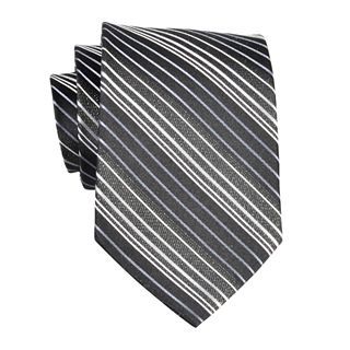 Stafford Fine Stripe Silk Tie, Black/Silver, Mens