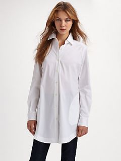 Lafayette 148 New York Stretch Cotton Tunic Blouse   White