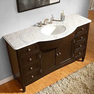 Silkroad Exclusive 58 inch Carrara White Marble Bathroom Vanity