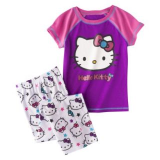 Hello Kitty 2 Piece Short Sleeve Pajama Set   Purple M