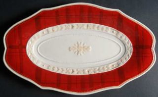 Fitz & Floyd Town & Country Oval Tray, Fine China Dinnerware   Red Leaves,White