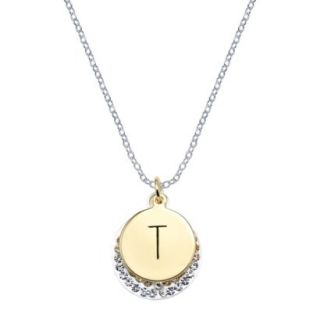 Silver Plated Necklace Charm with Initial T   Clear