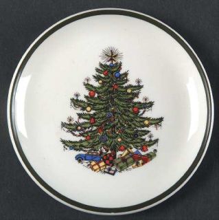Cuthbertson Christmas Tree (Narrow Green Band,Cream) Coaster, Fine China Dinnerw