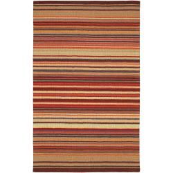 Hand crafted Red Striped Casual Wool Cruiser Rug (9 X 13)