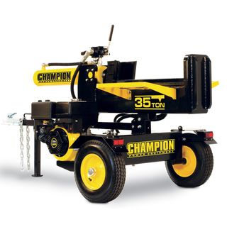Champion 35 Ton Horizontal/ Vertical Log Catcher (yellow/ blackElectric/Gas Gas Key features Horizontal and vertical operation 16 second no load cycle timeOver to 200 cycles per hourSkewed wedge to hold logs in placeExtended receiver hitch neck2 inch hi