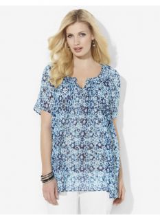 Catherines Plus Size Soft Blooms Tunic   Womens Size 0X, Deep Blue