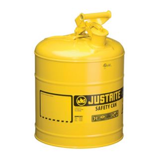 Justrite Type I Safety Fuel Can   5 Gallon, Yellow, Model# 7150200