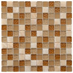 Somertile 12x12 in Reflections Square 1 in Amber Glass/stone Mosaic Tile (pack Of 10)