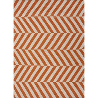Handmade Flat Weave Stripe Red/ Orange Wool Rug (9 X 12)