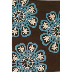 Counterfeit Studio Brown Floral Hand tufted New Zealand Wool Rug (79 X 106)