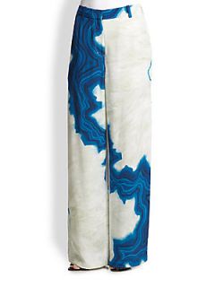 3.1 Phillip Lim Silk Geode Print Wide Leg Pants   Blue