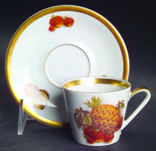 Jaeger Harvest Flat Demitasse Cup & Saucer, Fine China Dinnerware   Fruits& Nuts