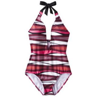 Clean Water Womens Stripe 1 Piece Swimsuit  Pink L