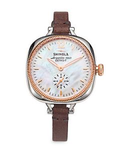 Shinola Golmesky Two Tone Stainless Steel & Leather Strap Watch   Brown
