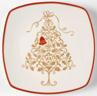 222 Fifth (PTS) Golden Tree Square Salad Plate, Fine China Dinnerware   All Red