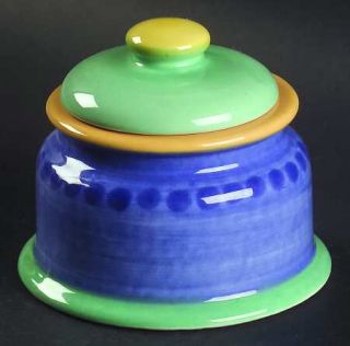 Epoch PotterS Wheel Sugar Bowl & Lid, Fine China Dinnerware   Green, Yellow & B