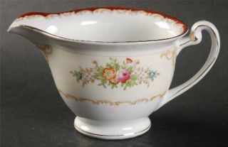 Kongo Kon10 Creamer, Fine China Dinnerware   Red Border, Floral  Sprays