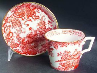 Royal Crown Derby Red Aves (Older, Discontinued 1997) Flat Cup & Saucer Set, Fin