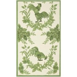 Hand hooked Hens Ivory/ Green Wool Rug (26 X 4)