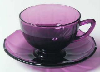 New Martinsville 34 Amethyst Cup and Saucer Set   Line #34, 12 Sided/Panel Desig