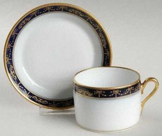 Richard Ginori Castello Flat Cup & Saucer Set, Fine China Dinnerware   Cobalt Bl