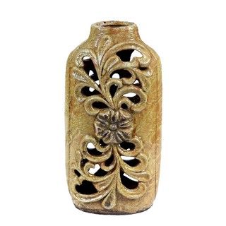 Pierced Yellow Ceramic Vase