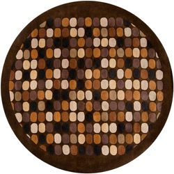 Hand tufted Brown Multi Colored Circles Contemporary Spirit Wool Abstract Rug (79 Round)