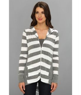 C&C California Bold Stripe Triblend High Low Zip Hoodie Womens Sweatshirt (White)