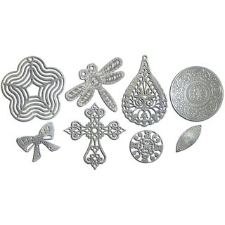 Boxed Filigree Embellishment Assortment 80 Pieces old Silver 4 (8 Designs/10 Each) (Antique Silver. Imported. )