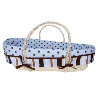 Trend Lab Max 4 piece Moses Basket Set (BlueBasket can also be used as a decorative storage container for toys, books and moreDense foam mattress is 1.5 inches deep with tapered sidesSet includes Natural basket, wrap style bumper, mattress and mattress s