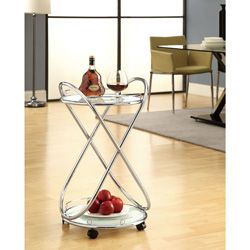 Chrome Metal Bar Cart With Frosted Tempered Glass