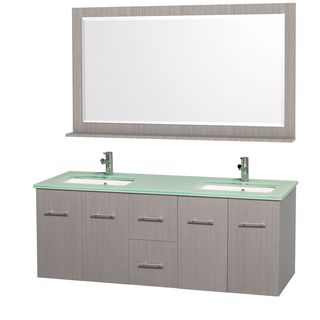 Centra Grey Oak/ Green Glass 60 inch Double Bathroom Vanity Set