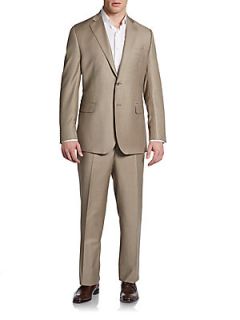 Wool & Silk Two Button Suit   Camel