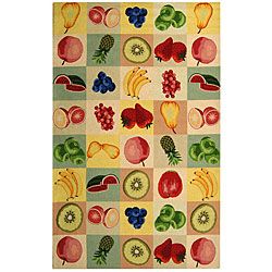 Hand hooked Fruit Panels Ivory Wool Rug (39 X 59) (IvoryPattern FloralMeasures 0.375 inch thickTip We recommend the use of a non skid pad to keep the rug in place on smooth surfaces.All rug sizes are approximate. Due to the difference of monitor colors,
