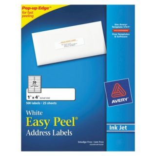 Avery 1 x 4 Inkjet Easy Peel Address Labels   White (500 Per Pack)