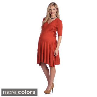 24/7 Comfort Apparel Maternity Faux Wrap Mid length Dress