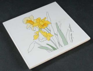 Block China Daffodil Cork Back Square Coaster, Fine China Dinnerware   Watercolo