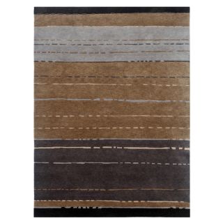 Hand knotted Stripes Gray Brown Wool/ Art silk Rug (2 X 3)