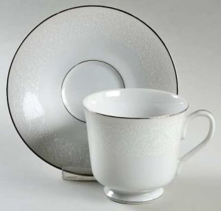 Wyndham Bridal Lace Footed Cup & Saucer Set, Fine China Dinnerware   White Lace