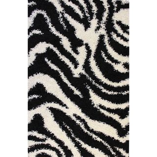 Shag Plush Zebra Black Area Rug (67 X 910)