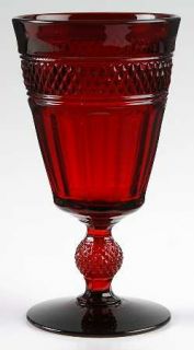 Viking Mt. Vernon Red Water Goblet   Stem #1600, Ruby, Panel & Cross Hatch