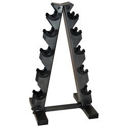 Cap Barbell Black A Frame Dumbbell Rack (BlackFinish Powder coatedTwo tier vertical A frame dumbbell rack designHolds five (5) pairs of hex dumbbells, rubber hex dumbbells or neoprene dumbbellsEach level is off set allowing unrestricted access to dumbbel