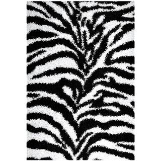 Soft Shag Contemporary Zebra Print Black And White Area Rug (5 X 7)